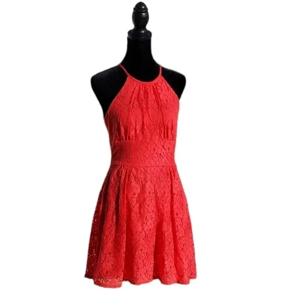 B. Darlin Peach Lace Mini Dress Size 1/2 - Picture 7 of 13